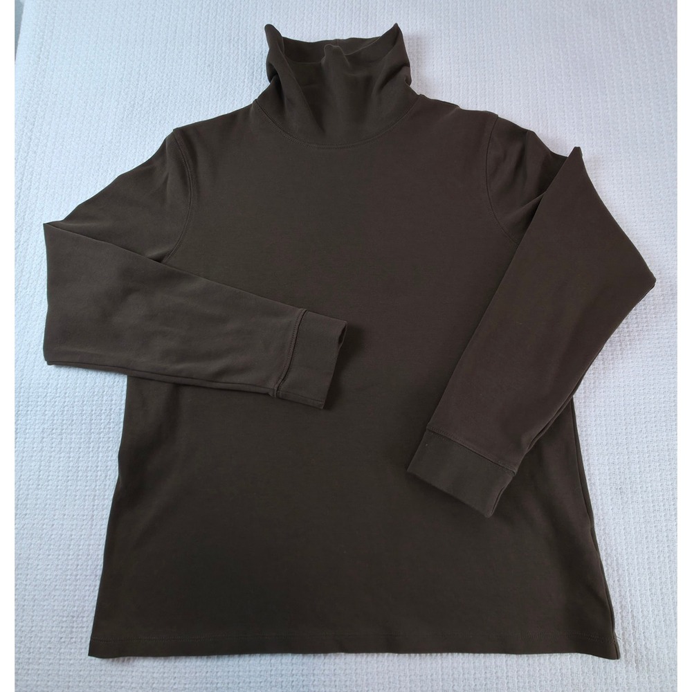 L.L. Bean Turtleneck Top Large Brown Long Sleeve Solid Mock Neck